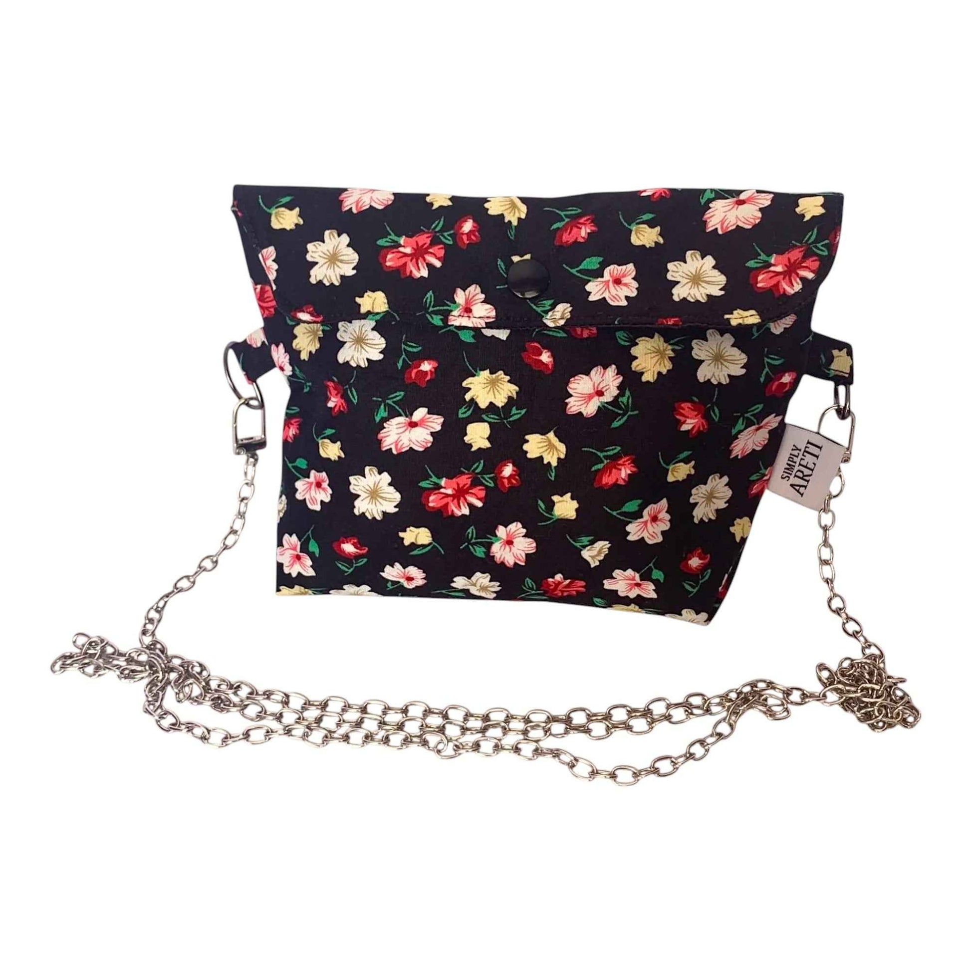 Black Floral Fabric Bag | Small Crossbody or Waist Bag