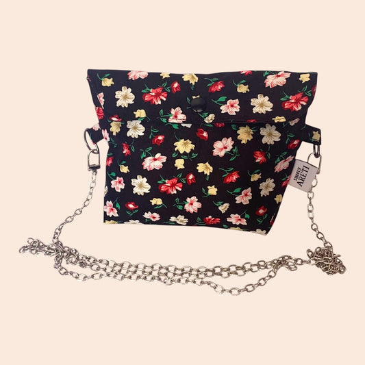 Black Floral Fabric Bag | Small Crossbody or Waist Bag
