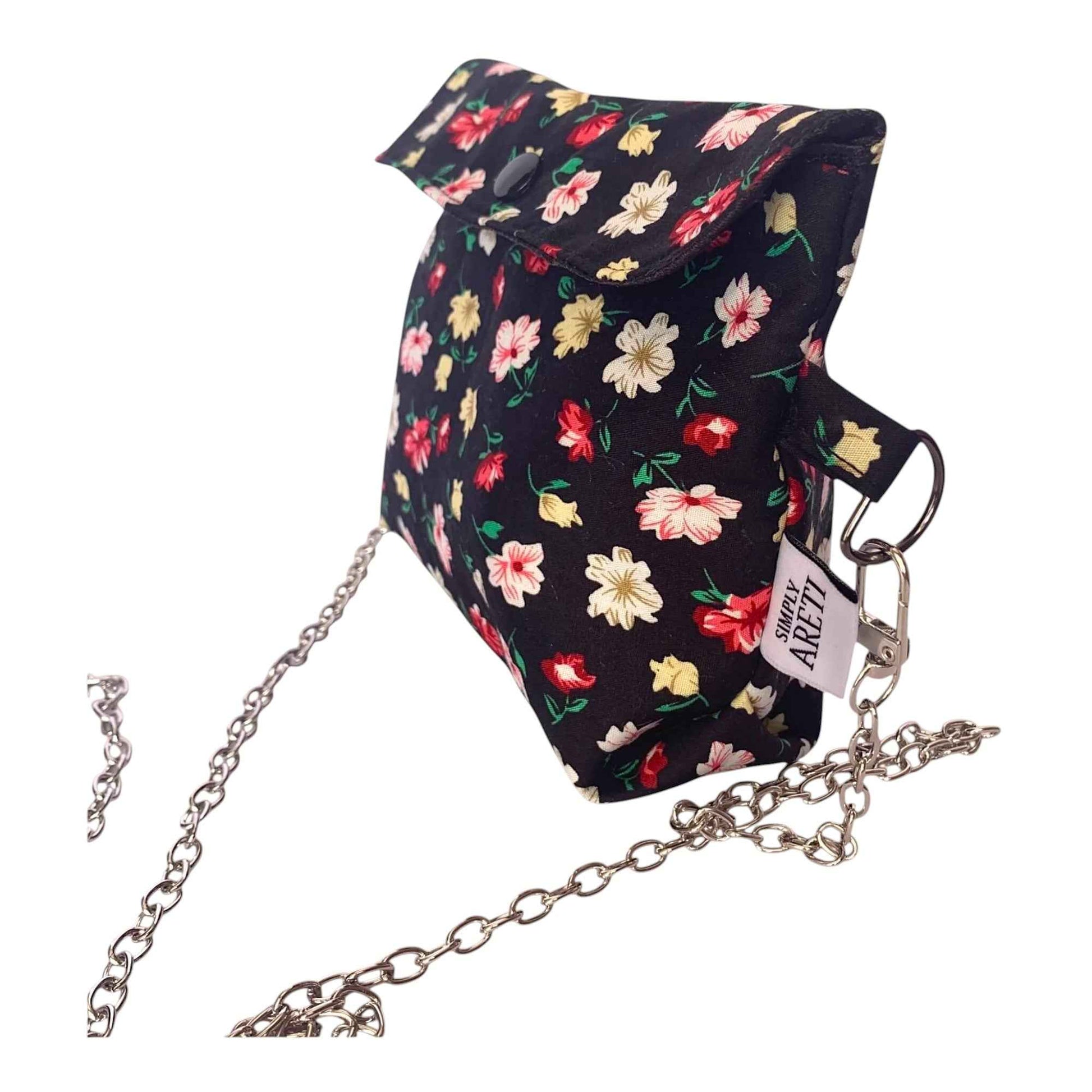 Black Floral Fabric Bag | Small Crossbody or Waist Bag