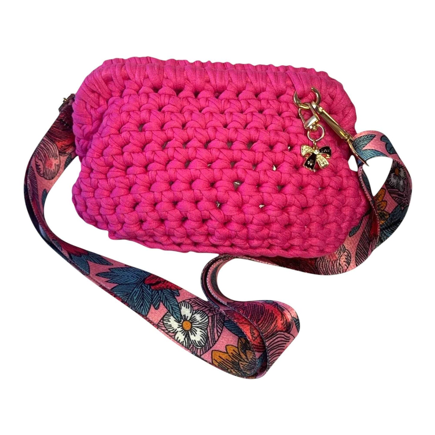 Fuchsia Crochet Clutch Bag | Handmade T-shirt Yarn Purse