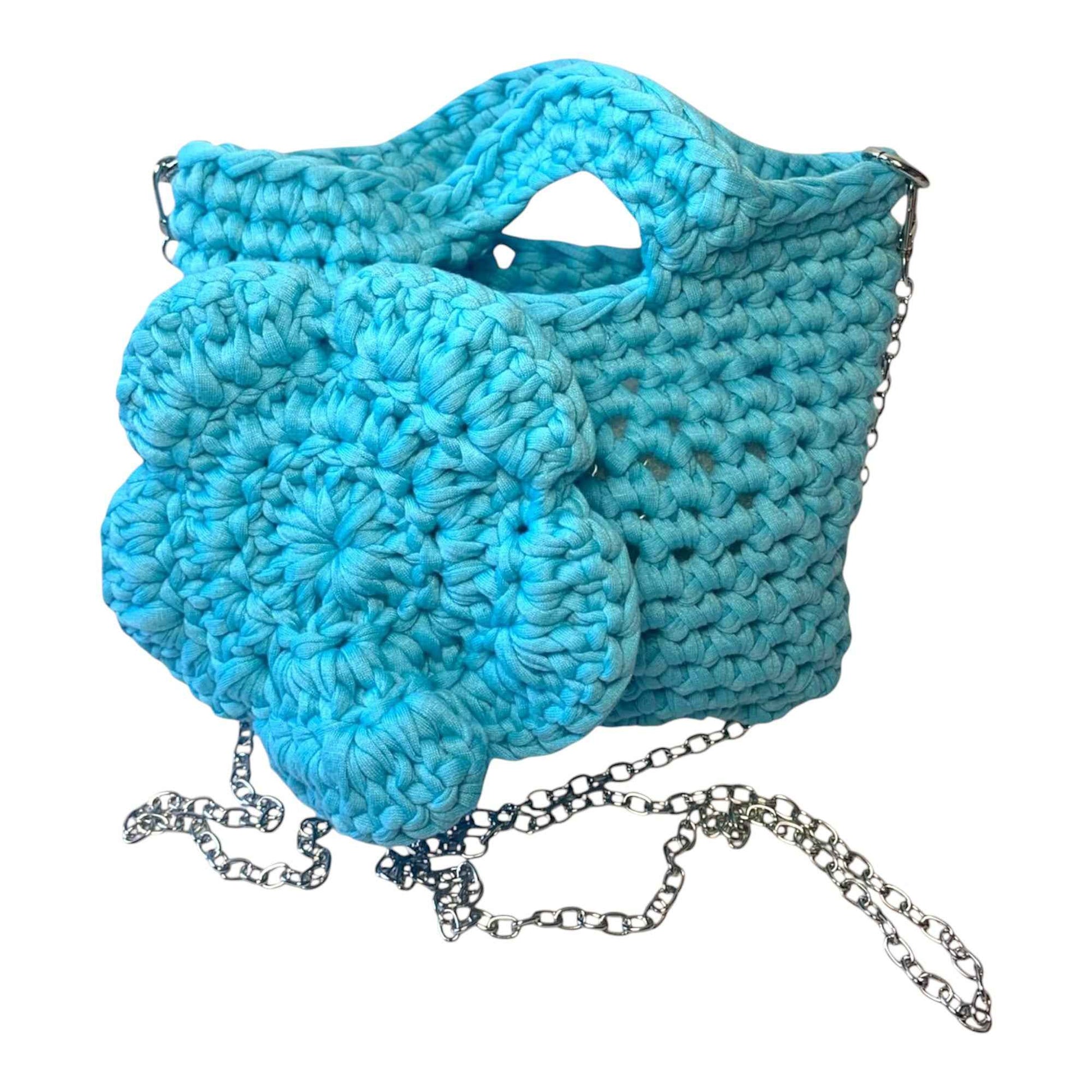 Light Blue Crochet Bag with Flower | Handmade Mini Purse